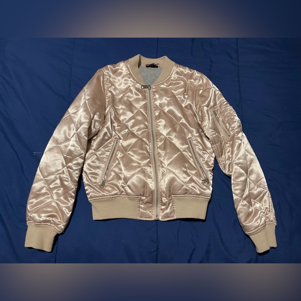 Light Pink Satin Topshop Bomber Jacket